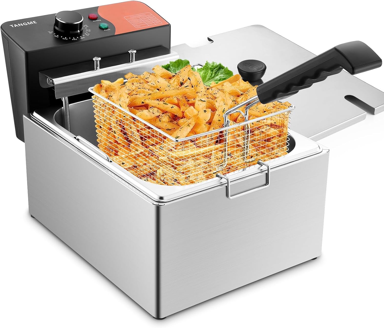 TANGME Commercial Deep Fryer, 1700W Electric Countertop Fryer 10.35QT with 6.35QT Baskets Stainless Steel Oil Fryer with Temperature Limiter for Home Kitchen and Restaurant 6L