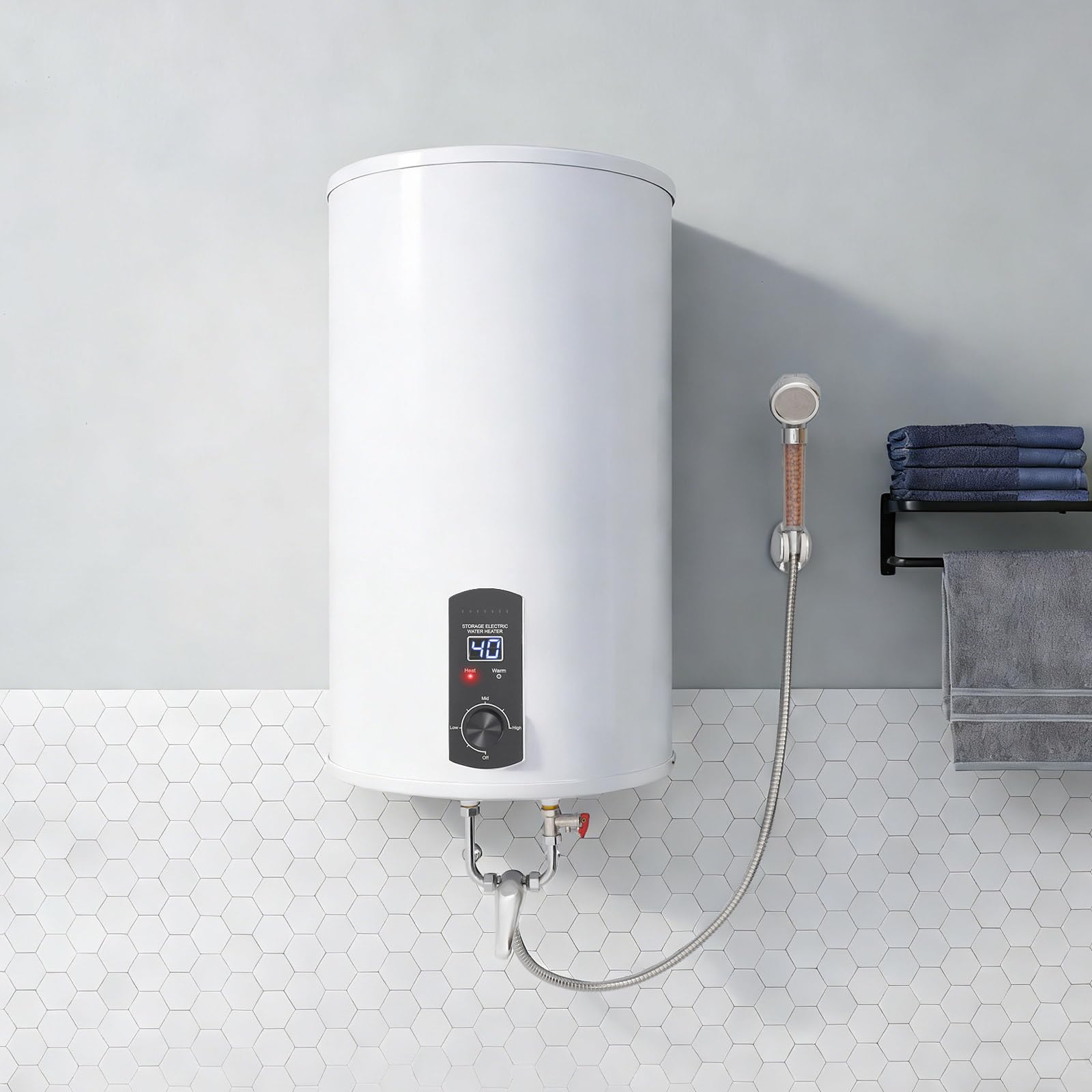 Scaldabagno elettrico da 220 V, 2000 W, 70 l, con pratica doccia, indicatore di temperatura e protezione contro le perdite, scaldabagno elettrico (bianco)