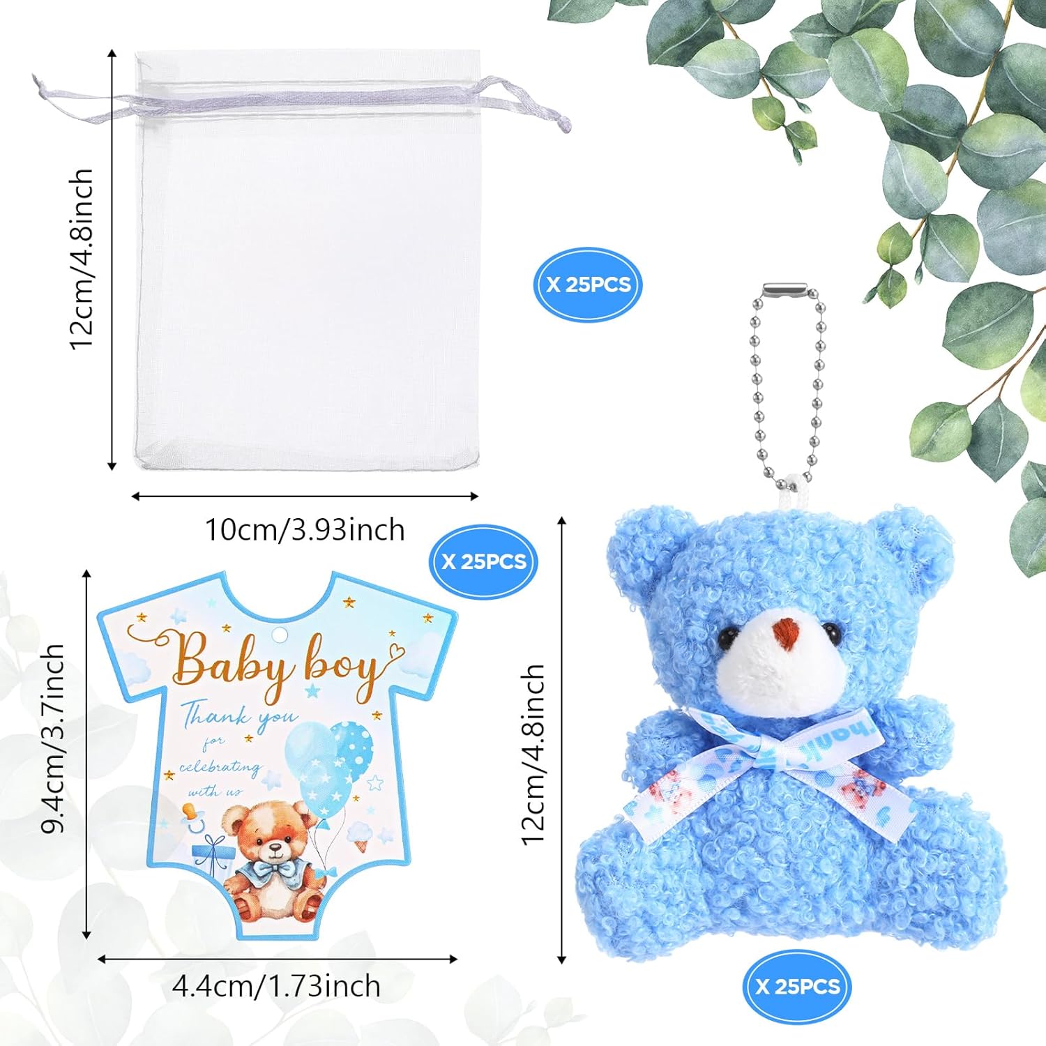 25 Set Mini Bears for Shower Tiny Bear Bulk 4.72 Inch Stuffed Bears Keychain with Thank You Tag and Organza Bag for Bear Party Favor Birthday Shower Gift(Naive Style)