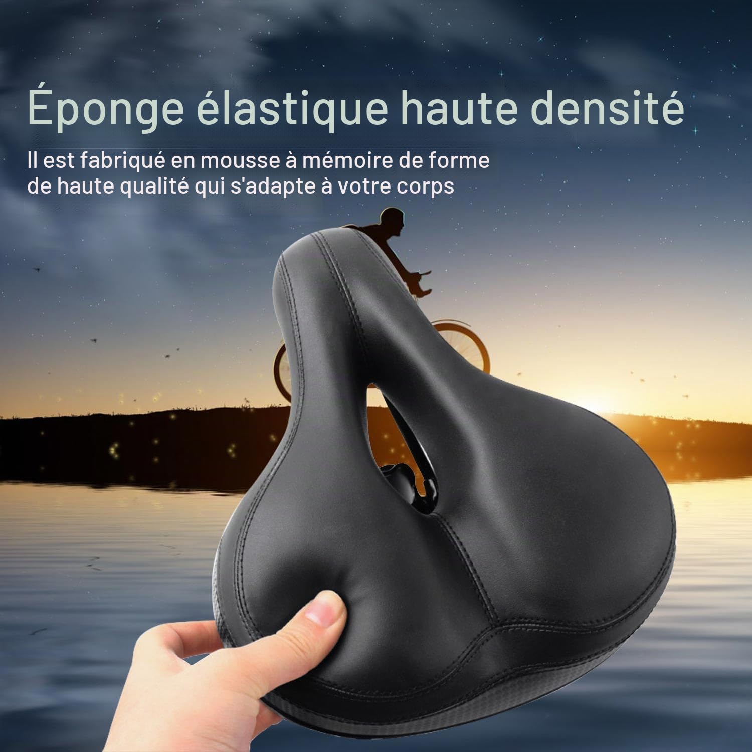 INF Selle de vélo, large et amortissante, modèle universel, siège de vélo ergonomique Noir