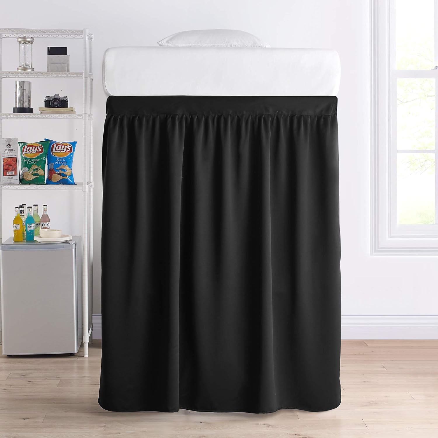 Luxury Plush Extended Dorm Sized Bed Skirt Panel with Ties