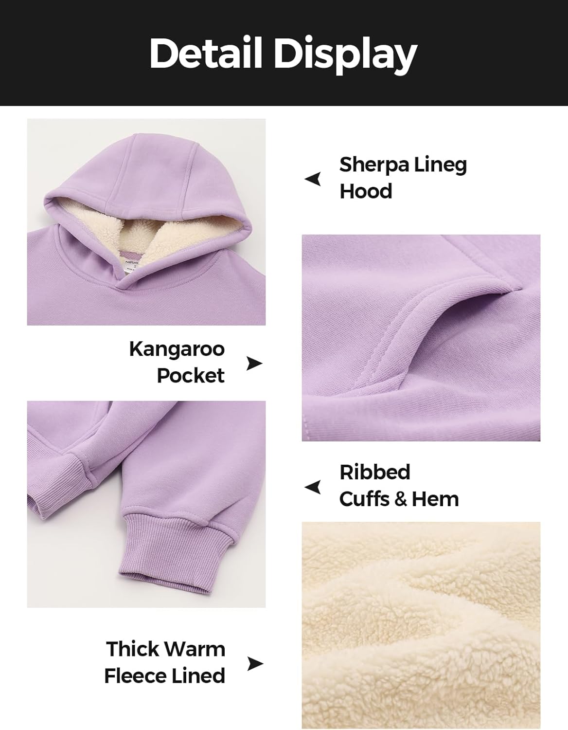 Noomelfish Girls Warm Fleece Sherpa Lined Hoodie Kids Winter Pullover Hooded Sweatshirt(5-12 Years) - Image 3