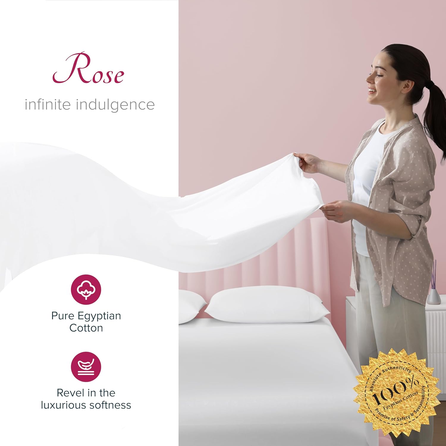 Carressa Linen 100% Egyptian Cotton Queen Sheet Set - Luxury 1200 High Thread Count Egyptian Cotton Sheets Queen Size (4 PC, White), Silky Soft, Cooling, 17" Deep Pocket Sateen Weave Hotel Bedding - Image 2