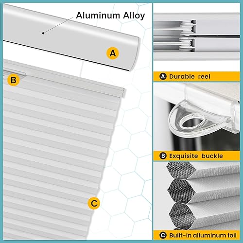 Miniatura 3 de Grandekor Persianas celulares de arriba hacia arriba y abajo sin cables, persianas de panal extraíbles para ventanas de oscurecimiento de