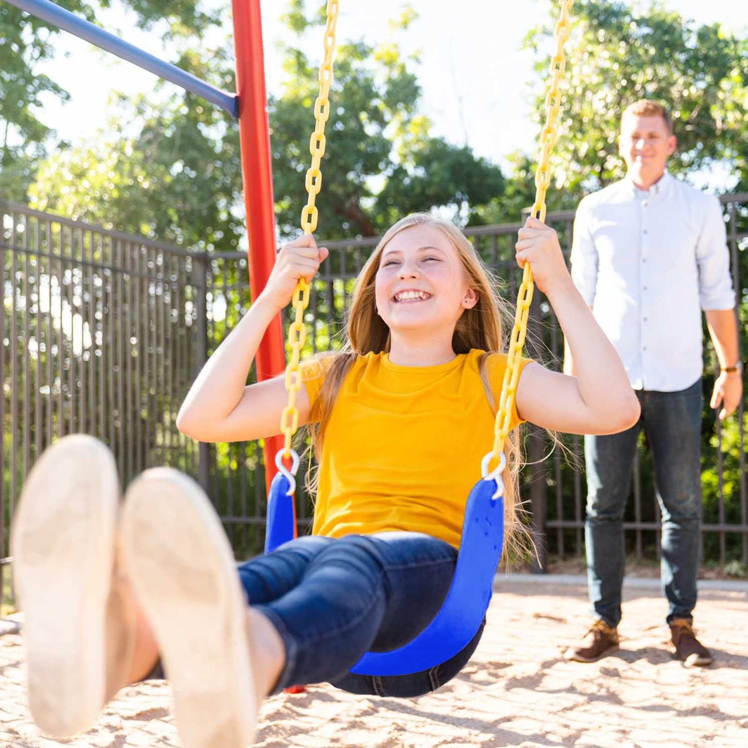 2 Pack Heavy Duty Swing Seat for Kids, Jungle Gym Swings Playground Swing Set with Plastic Coated Chain for Easy Install Swings Seat Replacement Outdoor Playground Backyard (Blue)