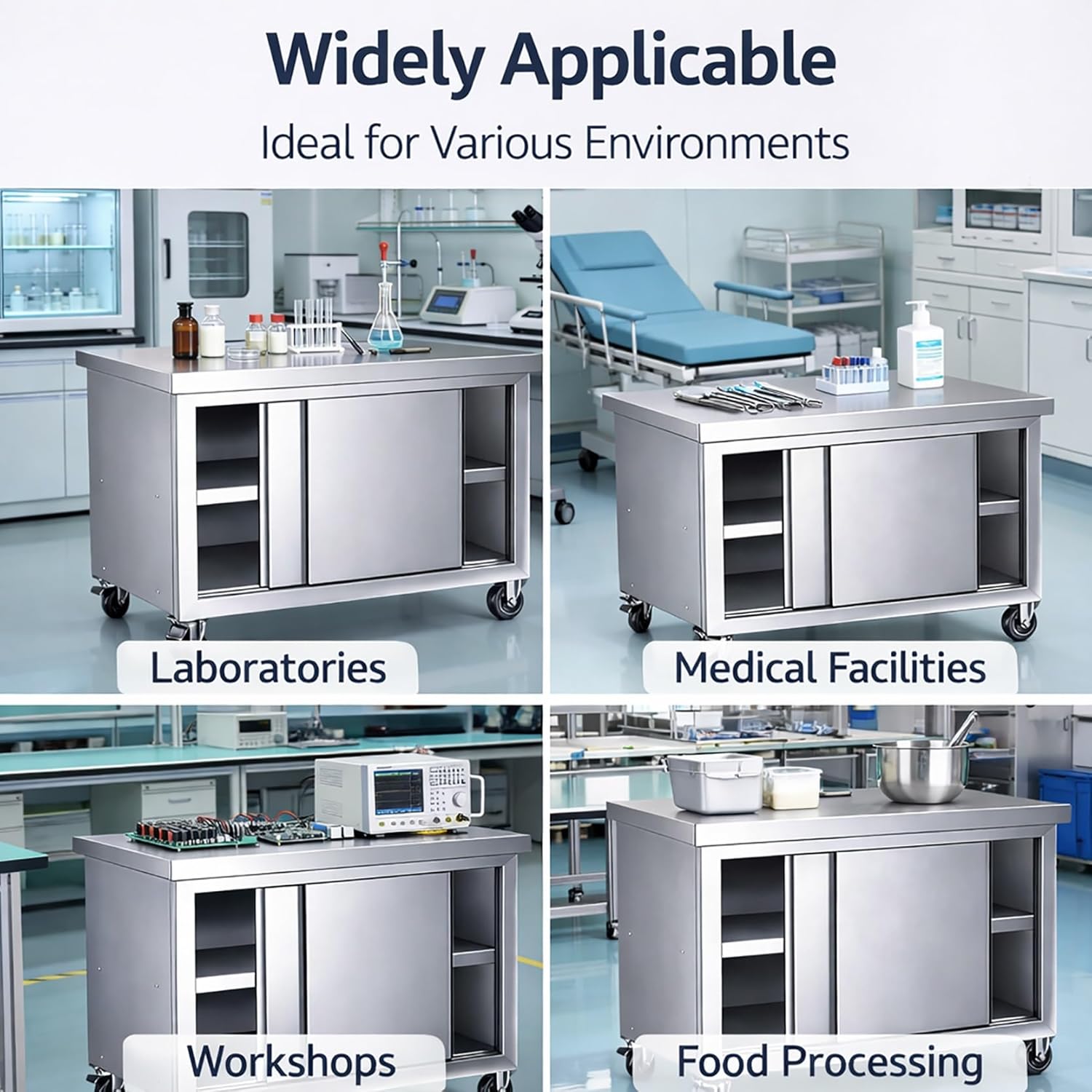 Stainless Steel Table with Wheels, Heavy Duty Commercial Work & Prep Table with Storage, Kitchen Cabinet Work Benches for Garage Restaurant Bar and Hotel(39.3x23.6x31.4in)