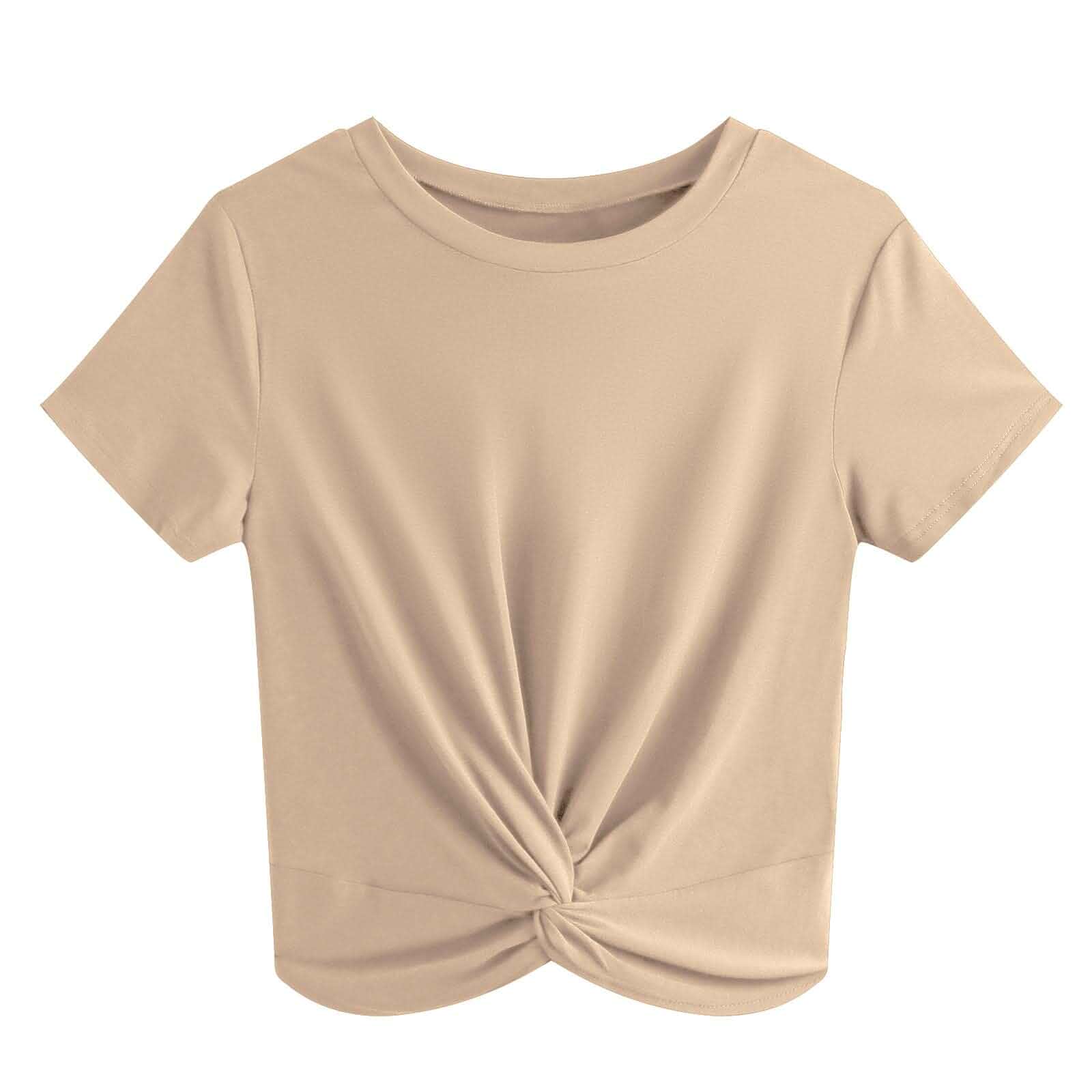 JINKESI Women's Summer Twist Front Crop Tops Casual Short Sleeve T-Shirt Round Neck T-Shirt,Trendy Basic Cropped Tops,Cute,Stylish Going Out Top For Daily Travel Work Summer Outfits