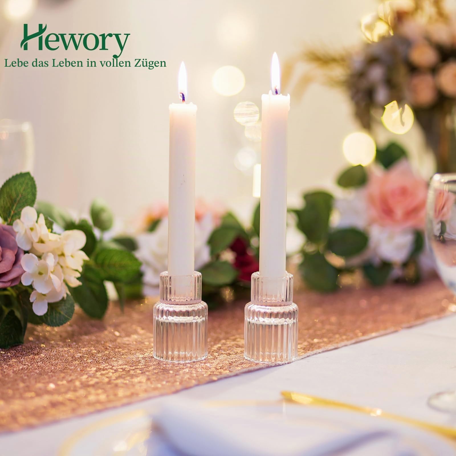 Hewory 20 Kerzenständer Glas Stabkerzenhalter für Hochzeit Deko Klar Set
