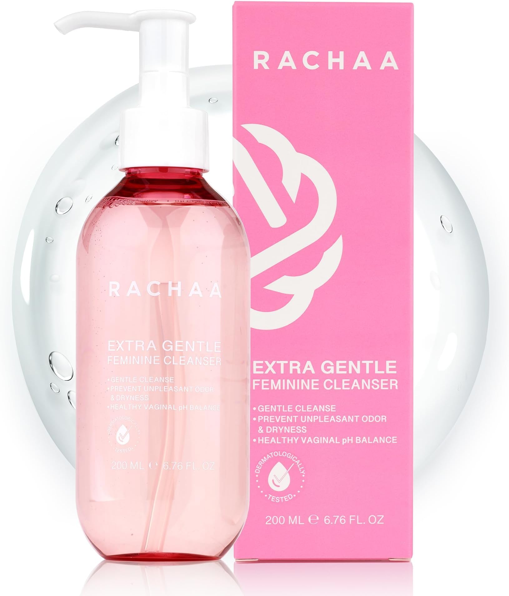 RACHAA Feminine Wash for Women - Gentle Daily Intimate Cleanser for Lightening, Moisturizing, Cleansing with Vitamin C, Tea Tree Oil & Lactic Acid - Sensitive, Hypoallergenic & pH Balance, 6.76 FL.Oz