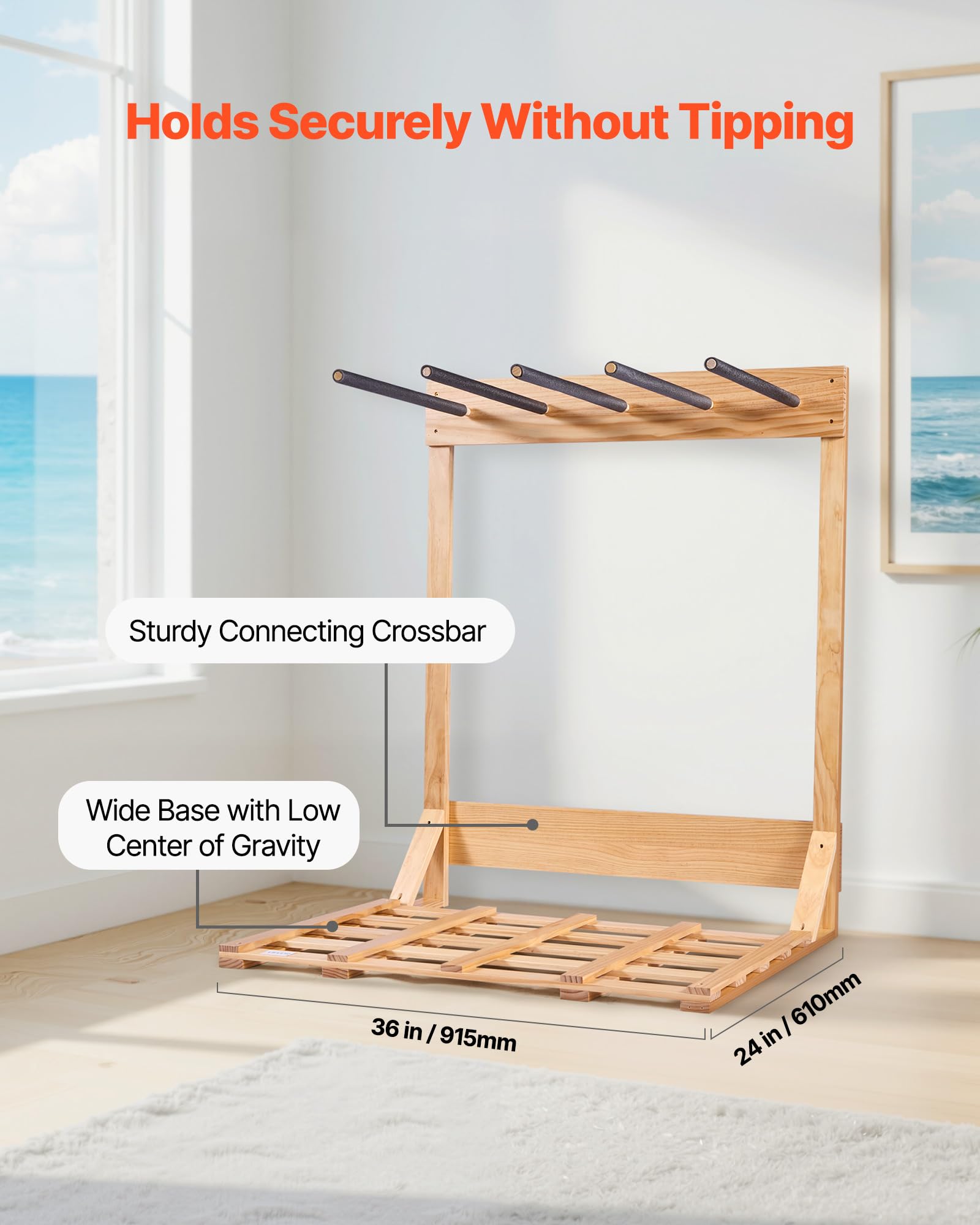 VEVOR Soporte Vertical para Tablas de Surf, Estante de Madera de 4 Niveles para Almacenamiento y Exhibición