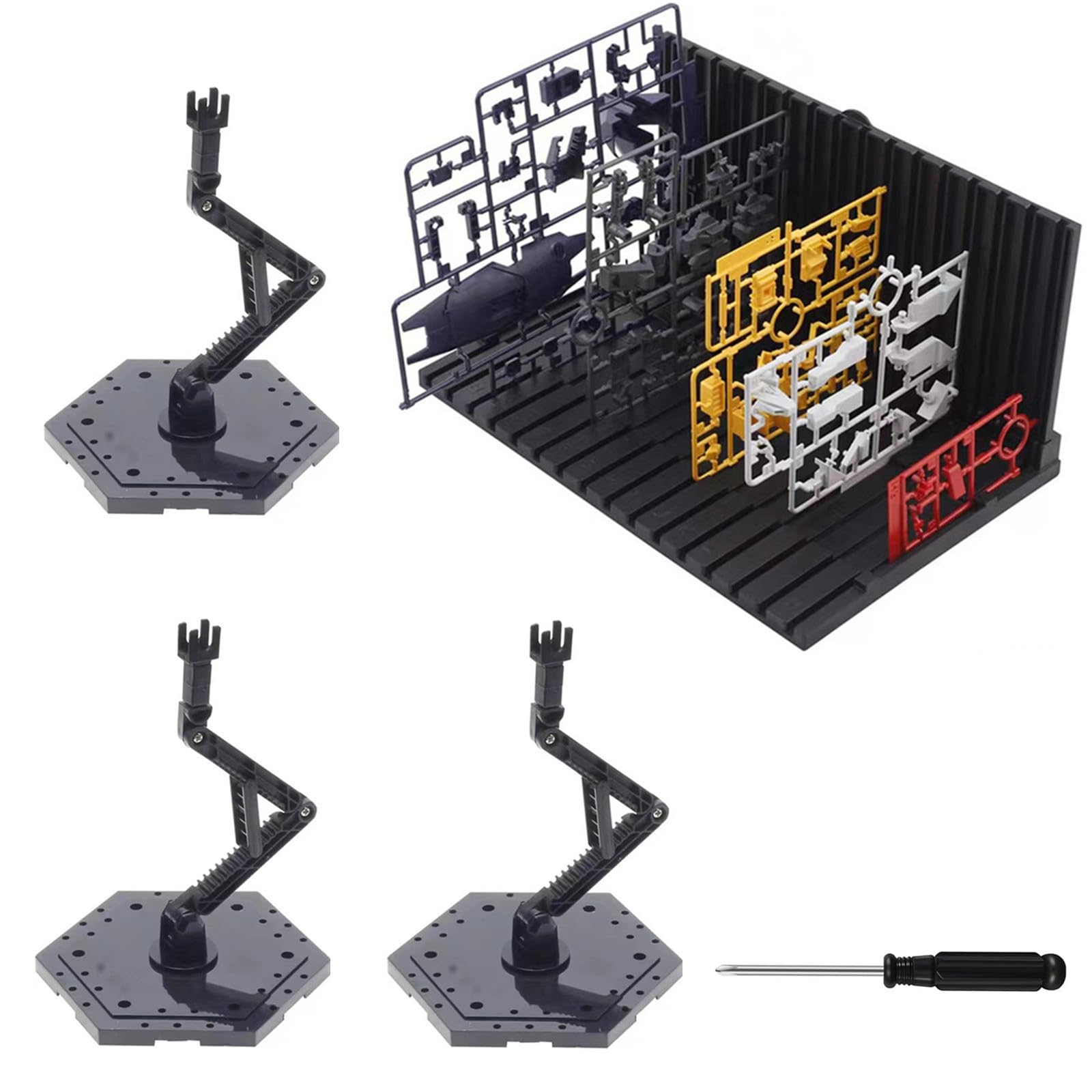 4-teiliges Modellbausatz-Präsentationsständer und Läufer-Aufbewahrungssystem mit Actionbasis, geeignet für Modellständer, Actionfigurenständer und HG, MG und RG Modellfiguren-Präsentationsständer