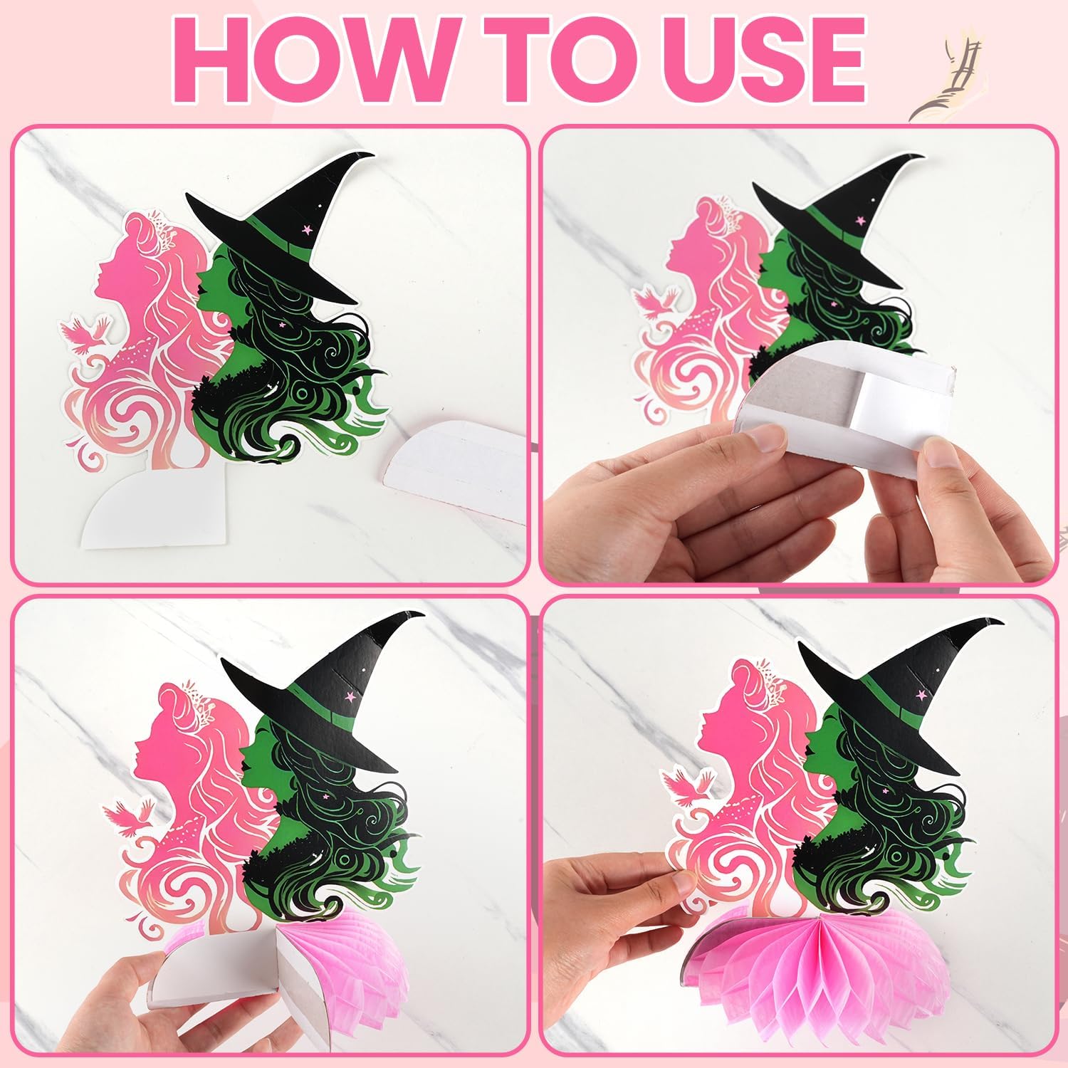 Witch Theme Party Decorations, 10 Pcs Pink and Green Honeycomb Centerpieces Decor Table Toppers for Movie Birthday Witch Party Decorations Supplies - Image 4