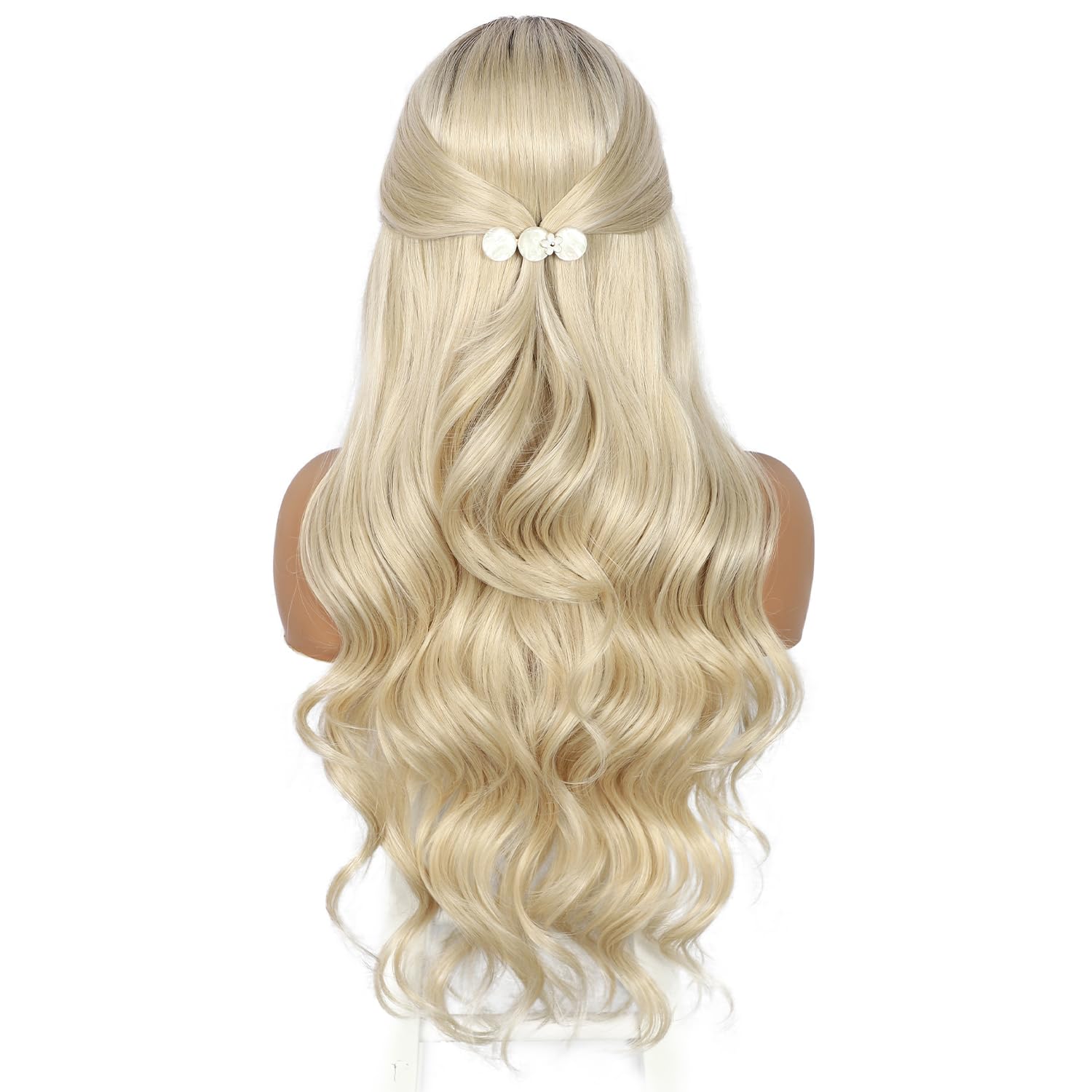 Ombré-Perücke, blond, 33 x 10 cm, synthetische gewellte Lace-Front-Perücke, vorgezupft mit Babyhaar, 150% Dichte, Party, Date, Alltag, natürlich aussehend, 66 cm