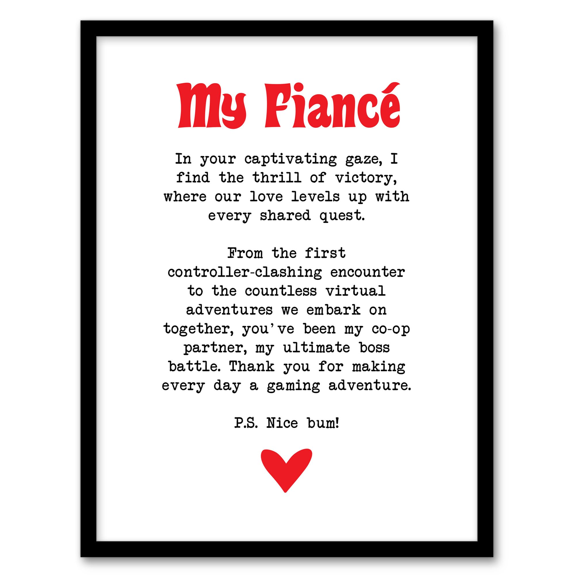 Artery8 Love Poem Gamer Nerd Fiancé Romantic Poetry Fun Bedroom Artwork Framed Wall Art Print 18X24 Inch