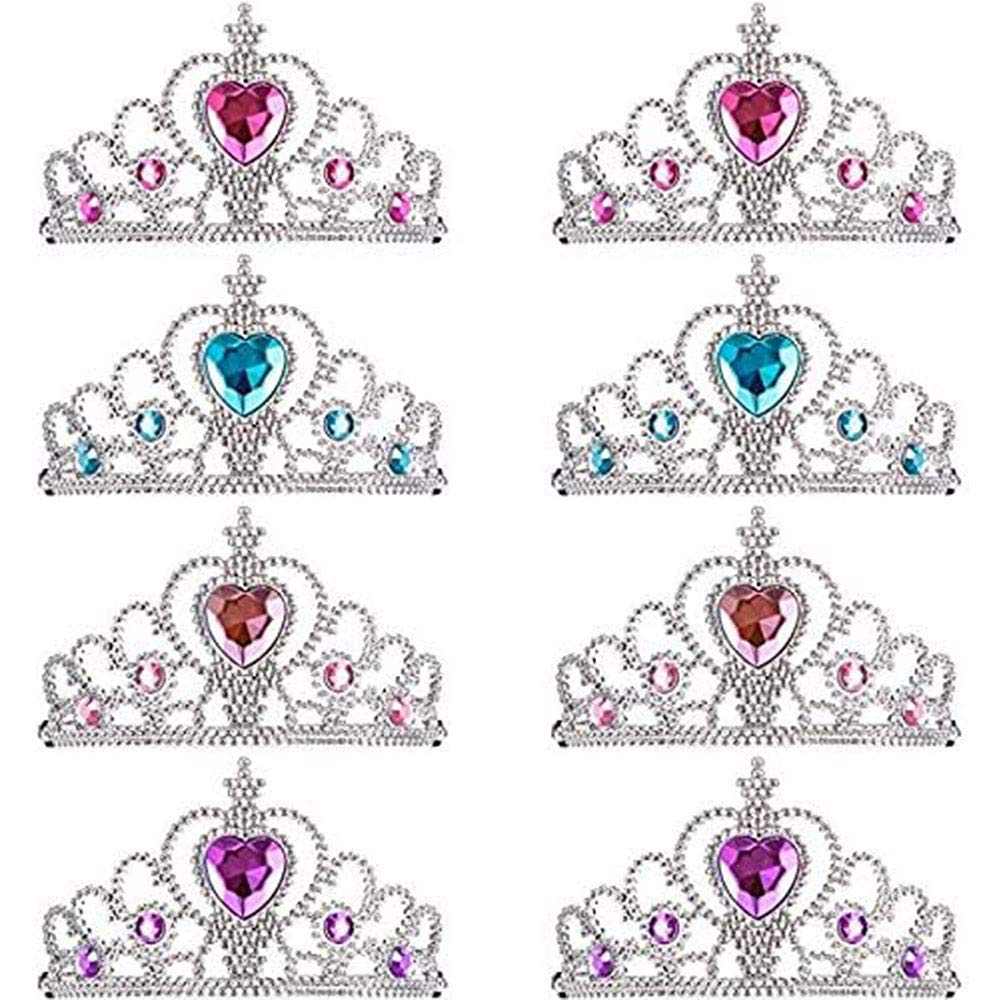 KisSealed Princess Crowns Hair with Heart Stones, Costume Party Dress-up Accessories for Kids, Girls, Bridal, Birthday, Prom, Christmas, 8 Pieces