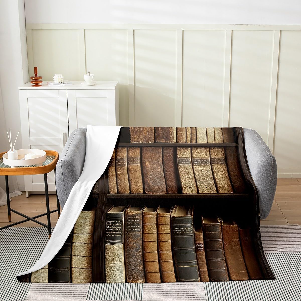 Erosebridal Retro Library Blanket Queen Inch, Book Lovers Pillow Cover, Literary Books Fleece Blanket, Vintage Old Fashion Book Theme Microfiber Fuzzy Blanket for Kids Teen Adults