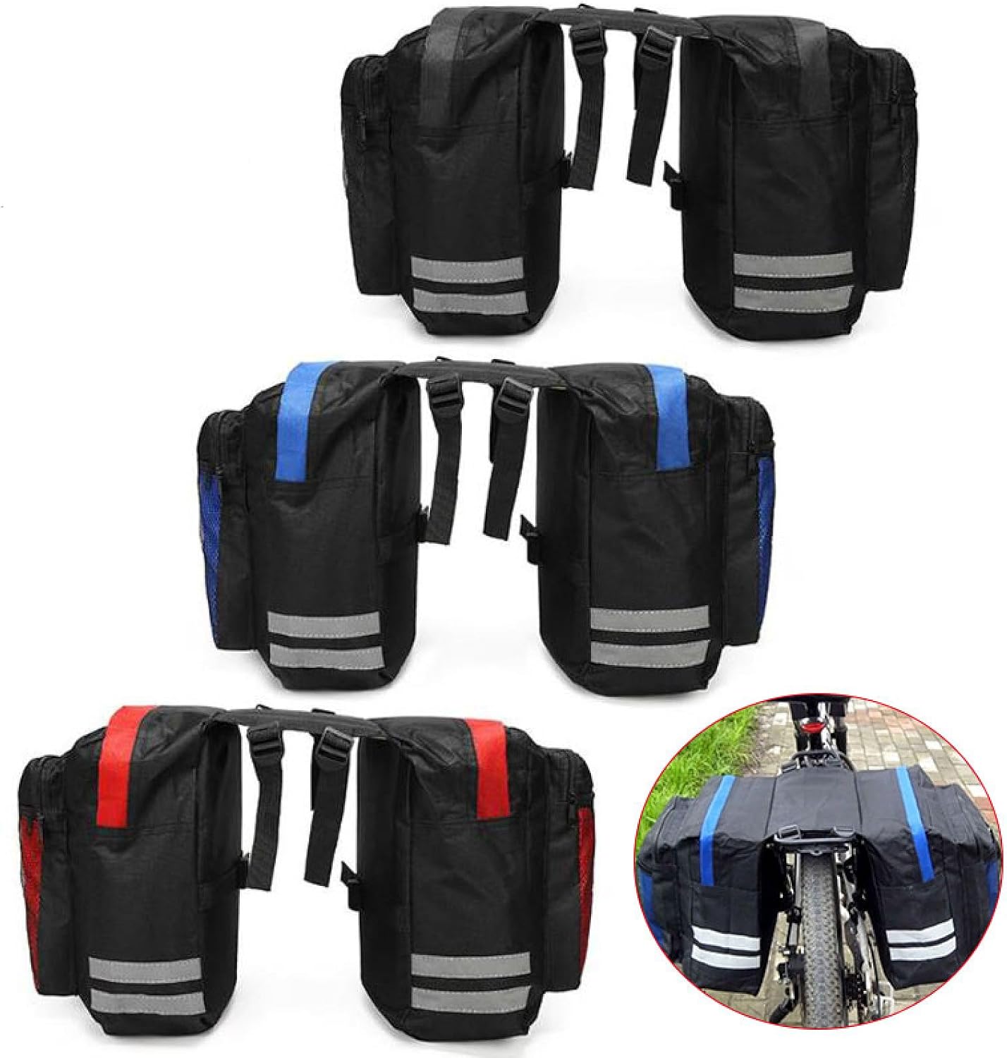 SagaSave Bike Trunk Bag, Bike Saddle Bag with Reflective Trim, Bike Rear Rack Bag, Portable Bike Pannier Bag for Grocery Shopping Commuter Long Travel Cycling Trip