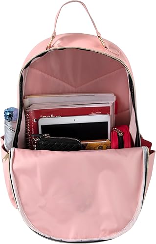 Vista 3 de Emma & Chloe Mochilas de vinilo impermeables para viajar y viajar al trabajo, Pink Leopard, Mochila casual