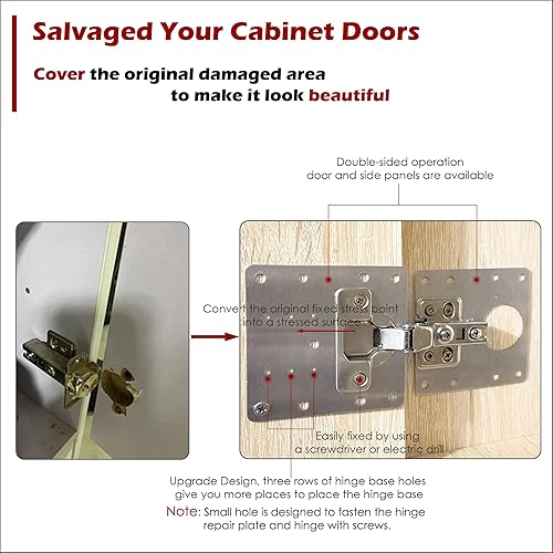 Miniatura 3 de 4 placas de reparación de bisagras, kit de soporte de placa de fijación de bisagra de gabinete de acero inoxidable cepillado con tornillo de montaje