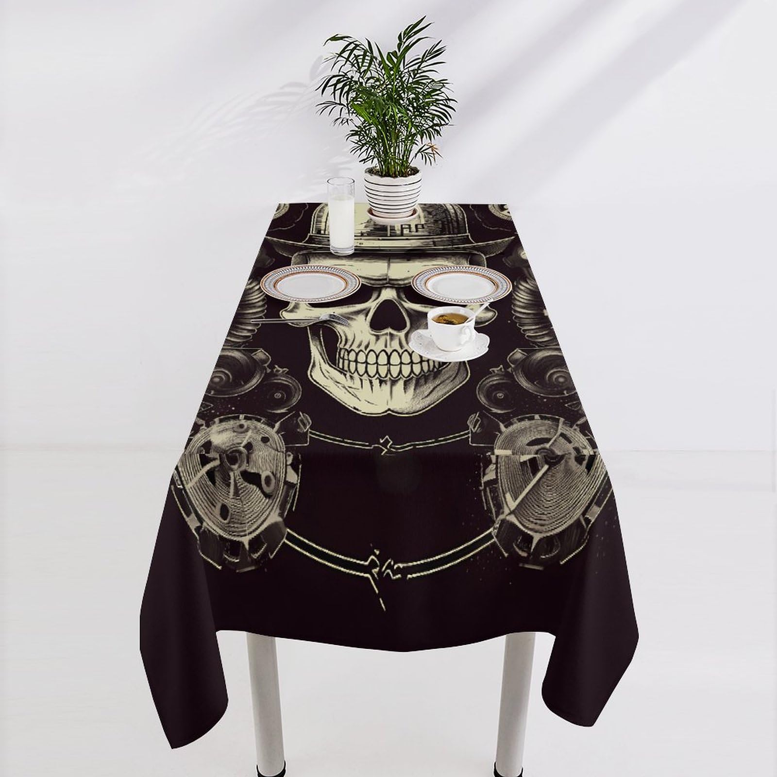 Nappe de table rectangulaire lavable avec décoration imprimée tête de mort haute résistance