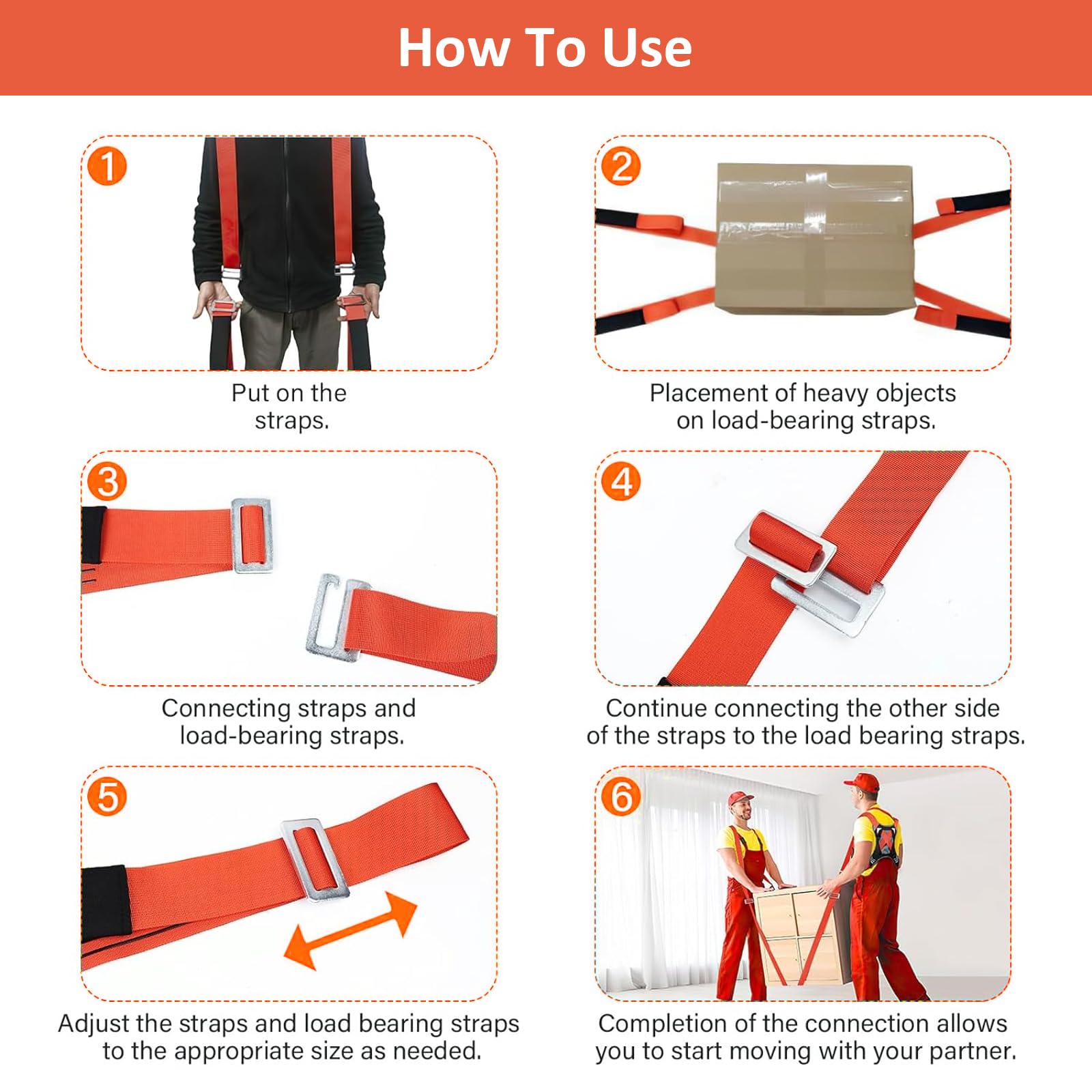 Tragegurte Umzug Kit Tragegurt für 2 Personen mit Schwamm-Weste, 800kg Hebegurt Umzugshelfer, Multifunktionaler Hebegurt für Möbel & Geräte, Möbeltragegurte Möbeltransport (orange)