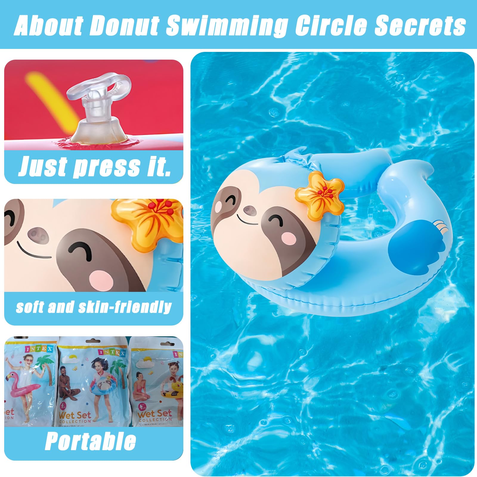 Bee Sloth Flamingo Inflatables Swimming Ring Rubber Rings for,3pcs Inflatable Swim Rings Pool Floats,Inflatable Pool Ring Toy Floaties for Beach Summer Party Water Sport - Image 3