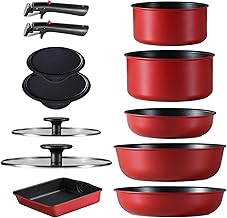 Carote Frying Pan Set, 12 Pieces, No Toxic Substances Such as PFOA, Compatible with Induction & Gas Fire, Ultra Lightweight, Compact Storage, Remove Handle, Egg Frying Pan, Pot Set, Best Cost