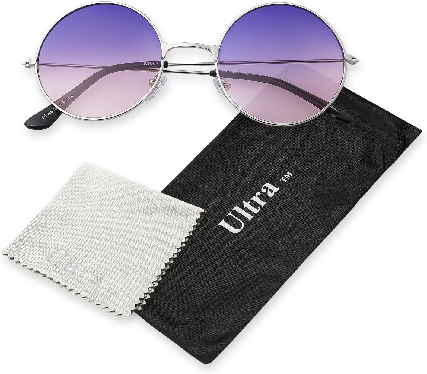 Ultra Ultra Oversized Round Retro Sunglasses UV400 - Large Circle Unisex Metal Frame with Spring Hinges, Carry Pouch & Cleaning Cloth