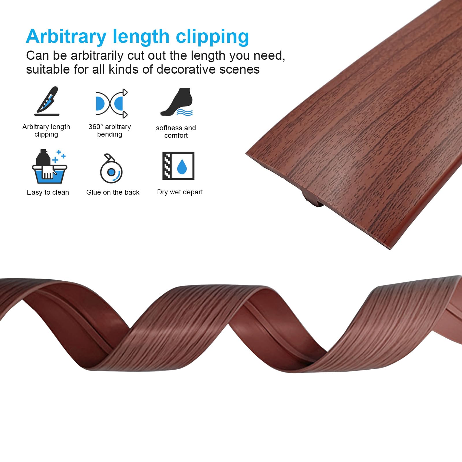 Perfil de transición autoadhesivo, ancho de 50 mm, autoadhesivo, tira de transición de PVC en T, flexible en forma de T, tiras de transición para laminado/MDF y suelos de madera (nogal, 5 m)