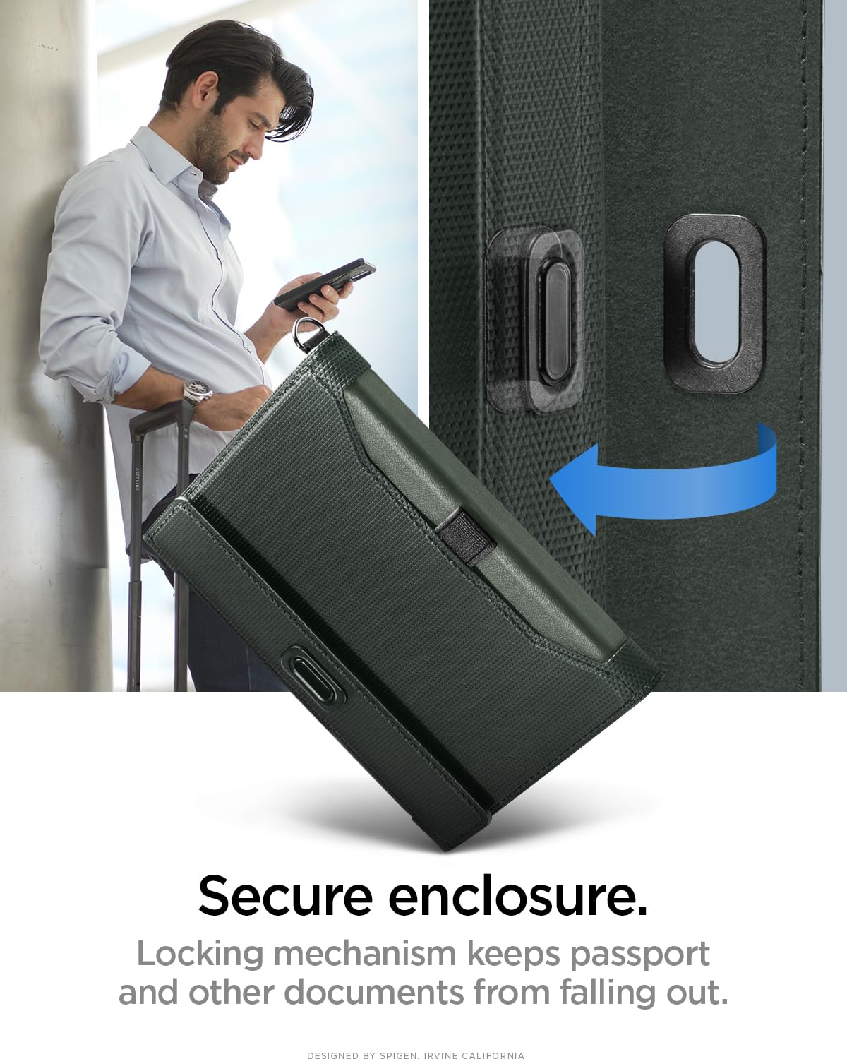 Spigen Etui na paszport z blokadą RFID i pinem na kartę SIM, etui na paszport ze sztucznej skóry - zieleń wojskowa