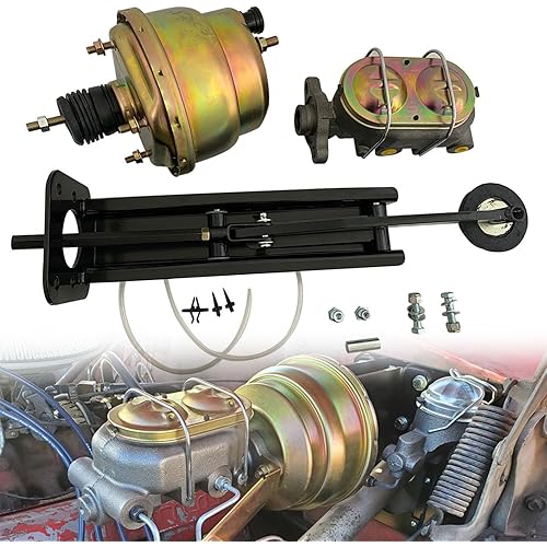 7" Universal Dual Power Brake Booster Conversion Kit with Master Cylinder-Mount Power Brake Pedal Assembly Compatible with most drum/drum disc/drum disc/disc and Car Brands