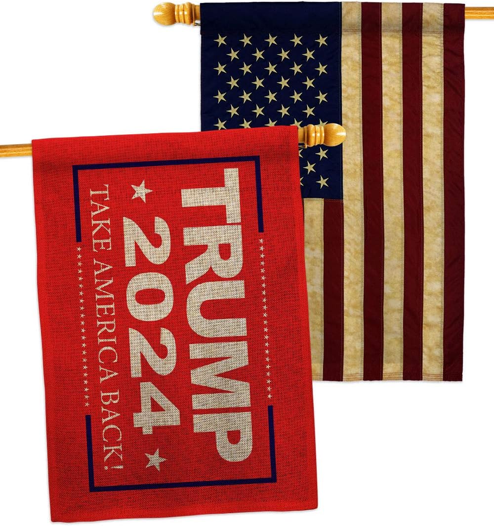 Take America Back 2024 Burlap House Flag - Pack Patriotic Vote President Democrat Republican Tea Party United State American Election USA Vintage Applique - Garden Yard Gift 28 X 40