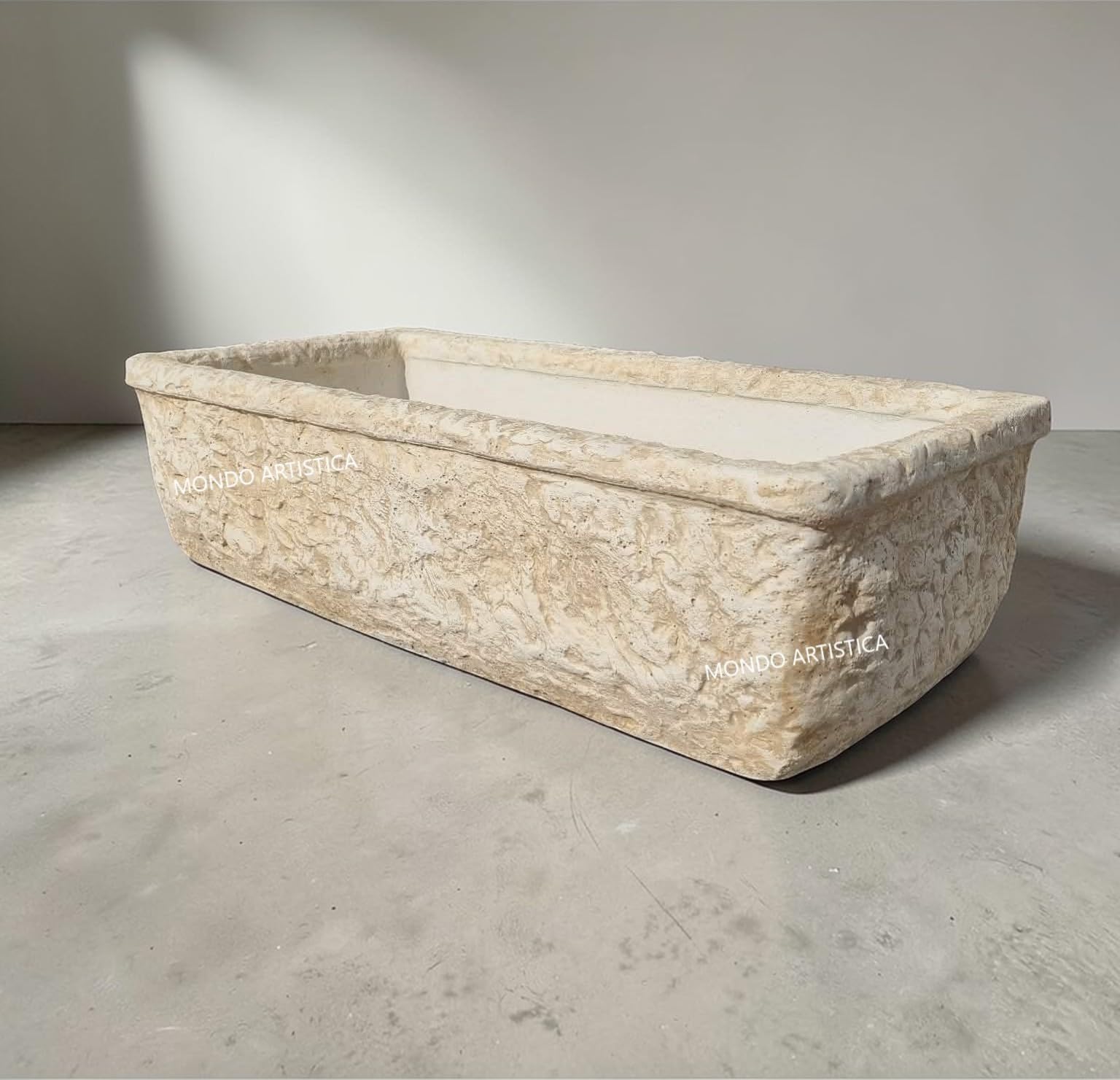 Lavandino, Lavabo, Pilozzo, Vasca Unica, Fontana Da Esterno, Per Giardino Altezza 22 cm, Larghezza 80x40 Cm, In Cemento Bianco E Polvere Di Marmo, Colore Sfumato Beige