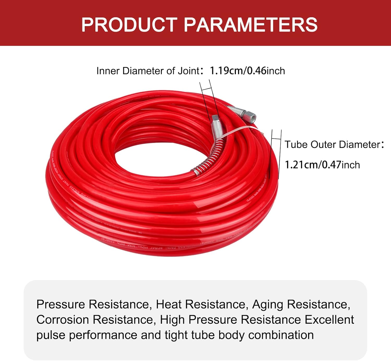 50ft 1/4inch Airless Paint Sprayer Hose Flexible Fiber Tube Spray Paint 4350 PSI Working Pressure Universal Airless Sprayer Hose Fittings with Hose Protector Coil Spring for Outdoor,Yard, Farm