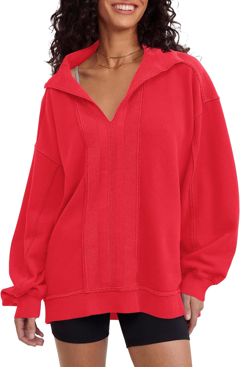 Locachy Women's Casual Oversized Sweatshirt V Neck Long Sleeve Pullover Tops Fashion Outfits Clothes