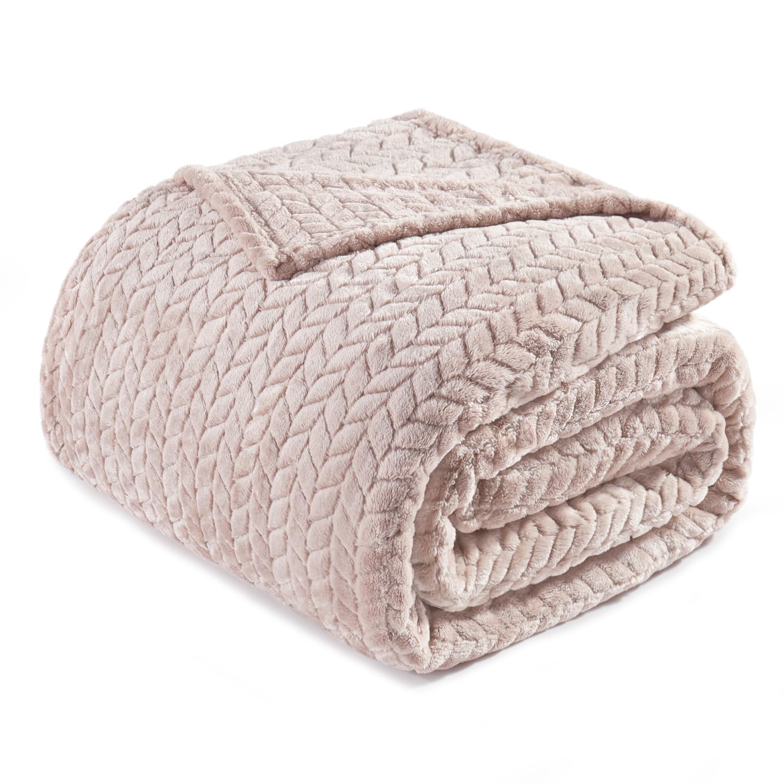 Exclusivo Mezcla Fleece Double Size Blanket for Bed, 150x200 CM Soft Cozy Jacquard Flannel Blankets, Lightweight Fuzzy Plush Warm for All Seasons, Camel