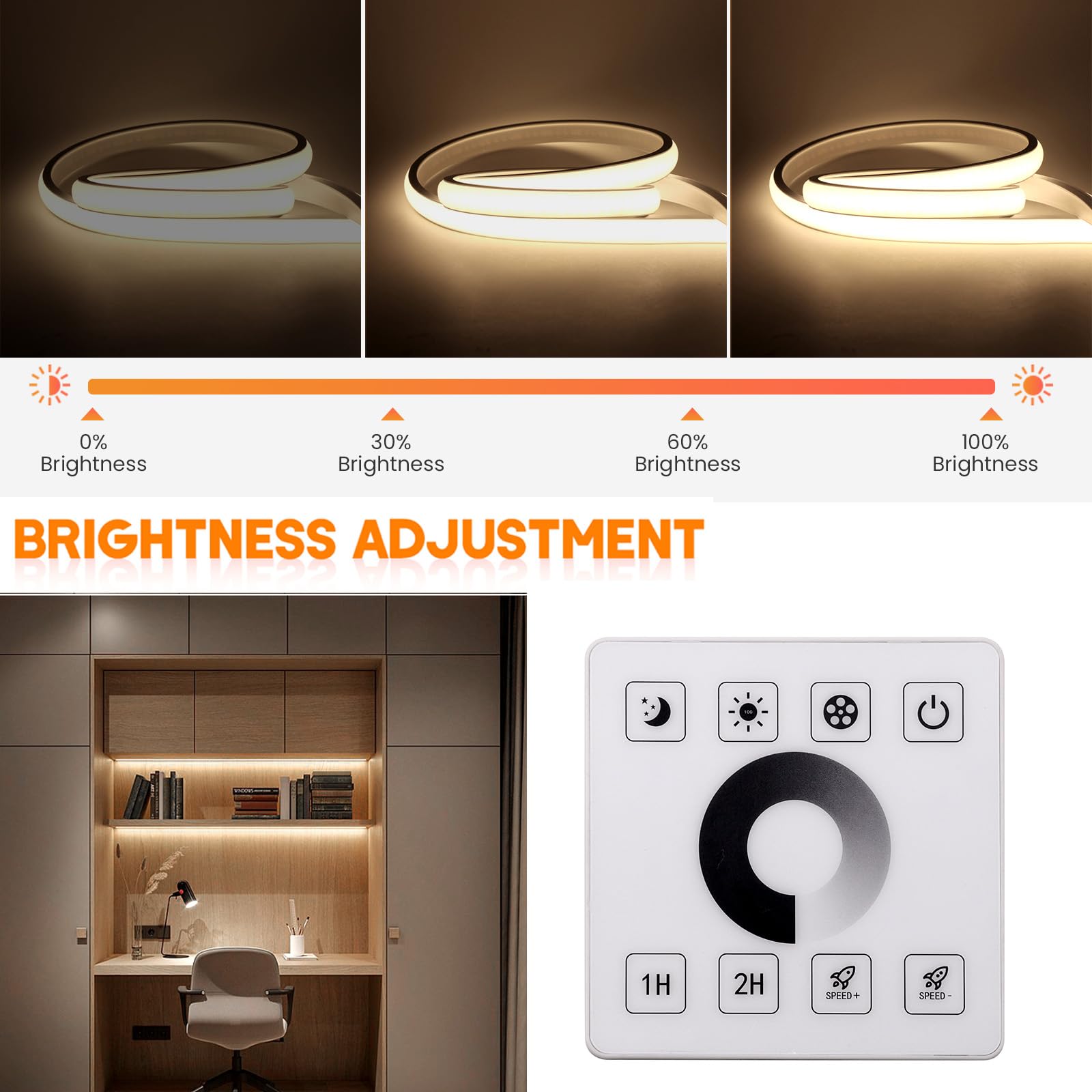 XUNATA Regulable Tiras de Neón COB de Silicona Flexible con Panel Táctil Controlador 750W, IP65 Impermeable LED Luz de Cuerda (11m, Blanco Natural)