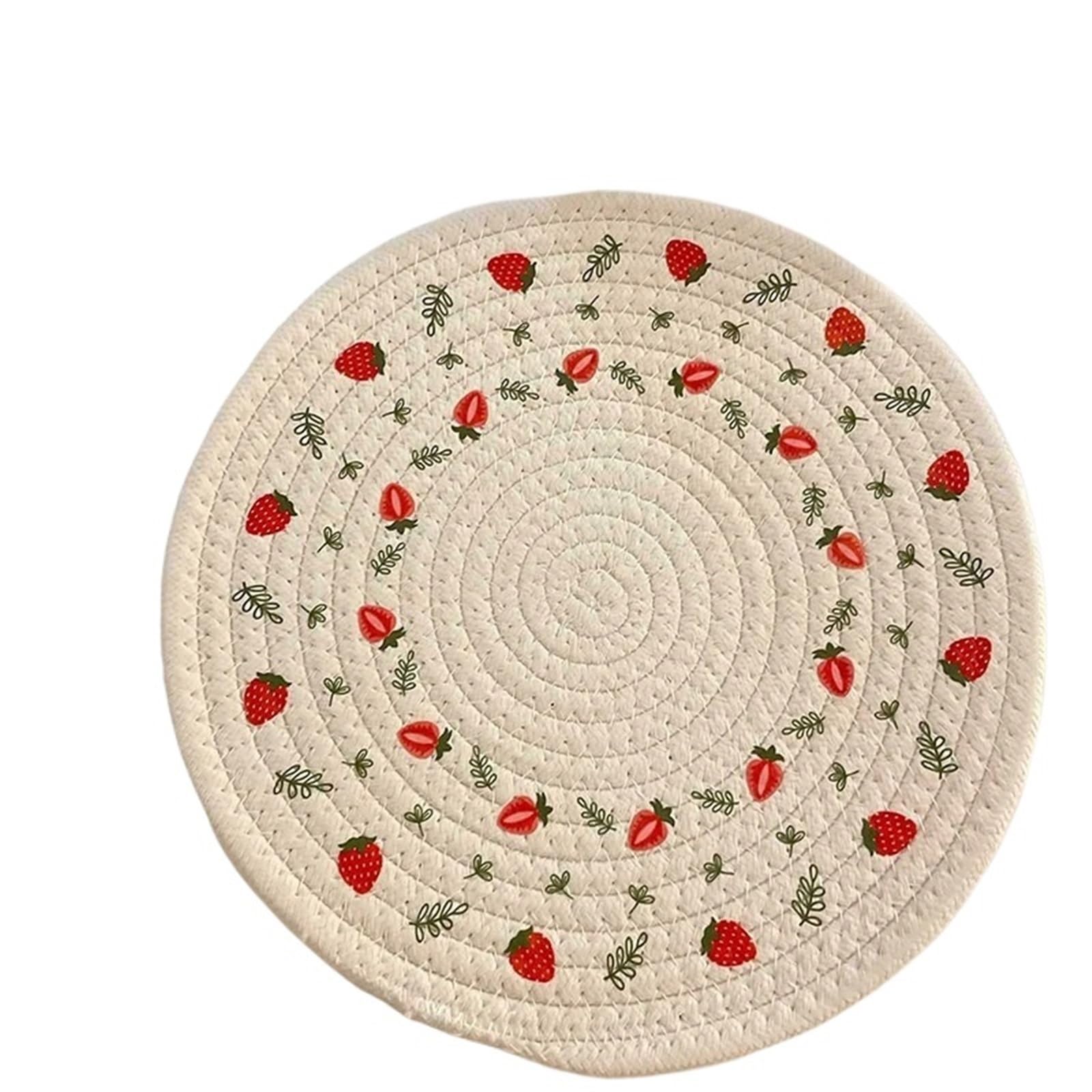 Cotton Coasters 5pcs Cotton Rope Woven Absorbent Flower Pattern Coaster Insulation Pot Mat Dining Table Decor Placemat(Color2,24cm)