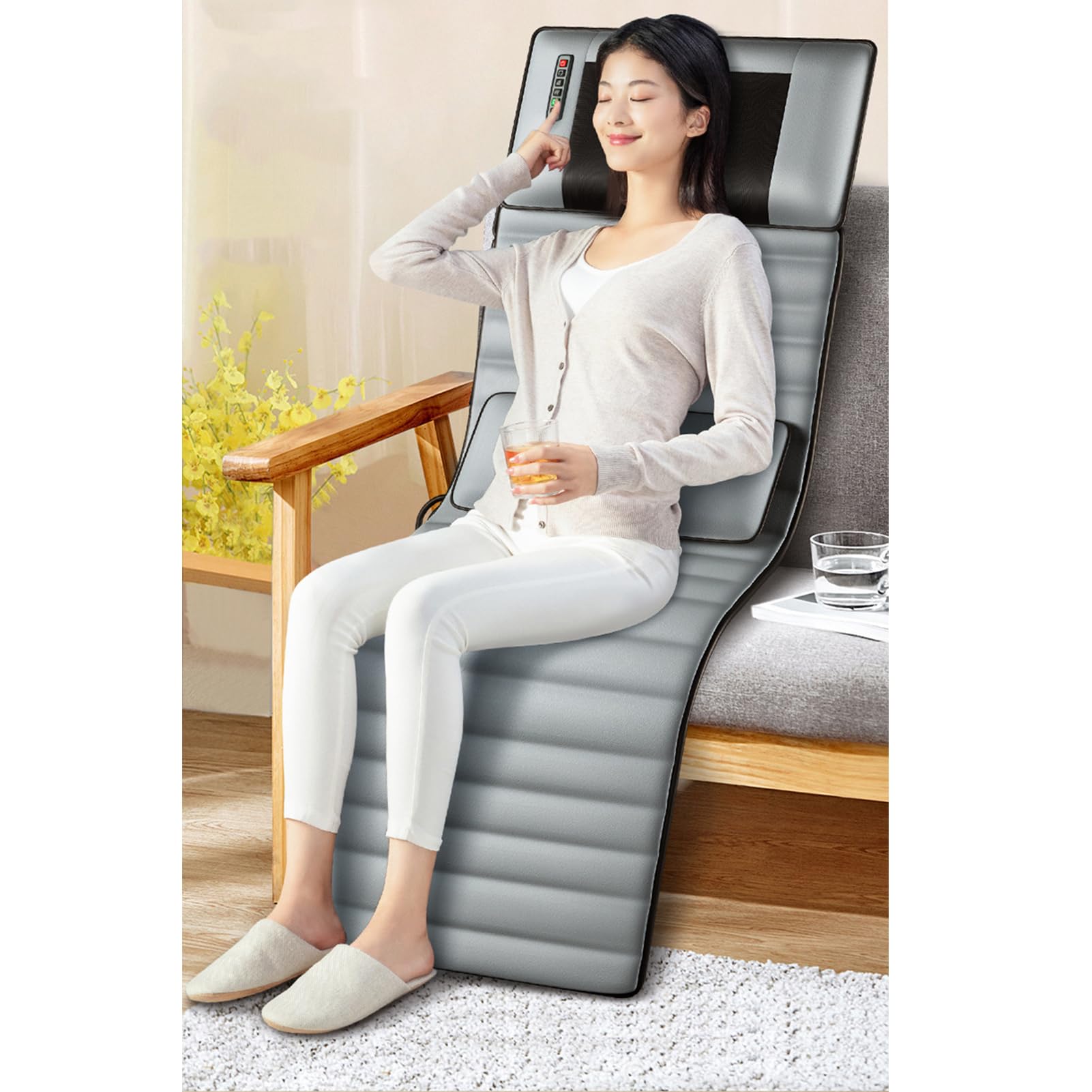 Estera de masaje de cuerpo completo con cabezales de masaje Shiatsu para cuello térmico, 9 modos y 9 fuerza ajustable, silla de masaje eléctrica con calefacción, almohadilla trasera para relajación