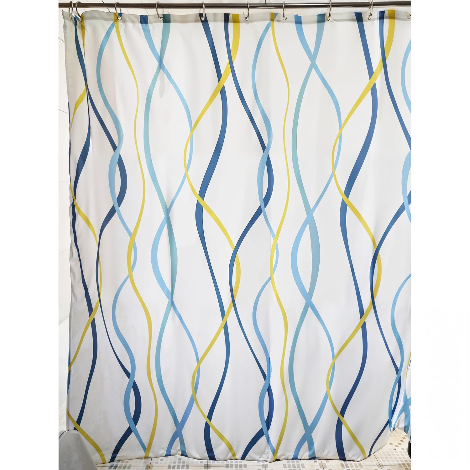 Duschvorhang-Set Mit Haken, Wasserdicht, Fischmuster, 183 X 183 Cm – Blau/Weiß, Nautischer Stil