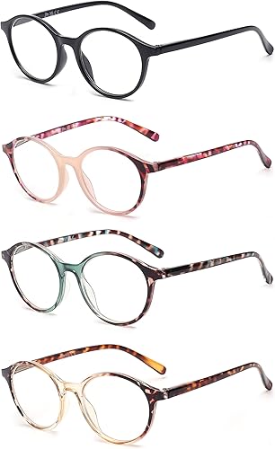Miniatura 2 de JM Paquete de 4 lentes de lectura con bisagra de resorte redonda anteojos con estampado de moda para mujer