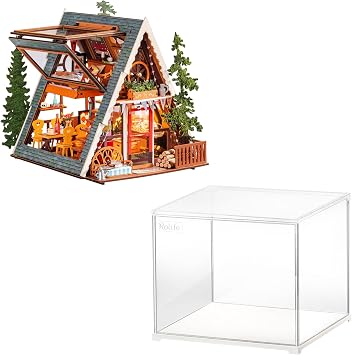 Rolife DIY Miniature House Kits A-Frame Cabin + Acrylic Display Case Dust Cover