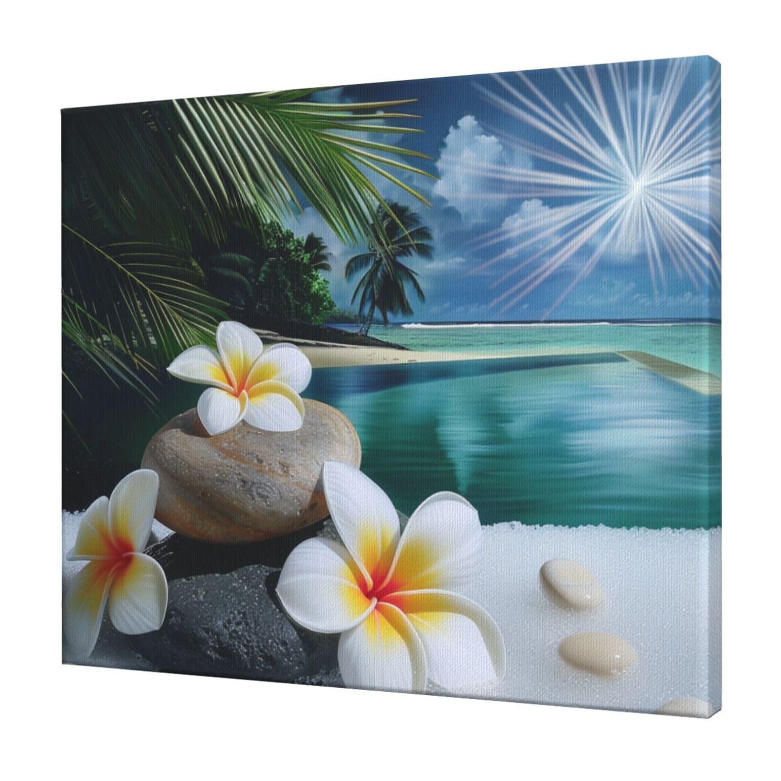 YKLJG Tropical Flower and Zen Stone Printed Wall Art Canvas Prints 60x50 CM Wooden Framed Picture Painting Artwork for Bedroom Kitchen Home Office Decor