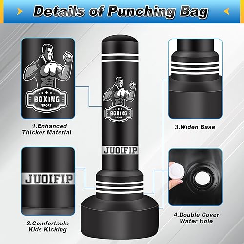 Miniatura 3 de Saco de boxeo independiente para adultos, bolsa de boxeo de 70 pulgadas con soporte para patadas, bolsa pesada con guantes de boxeo y bomba de aire