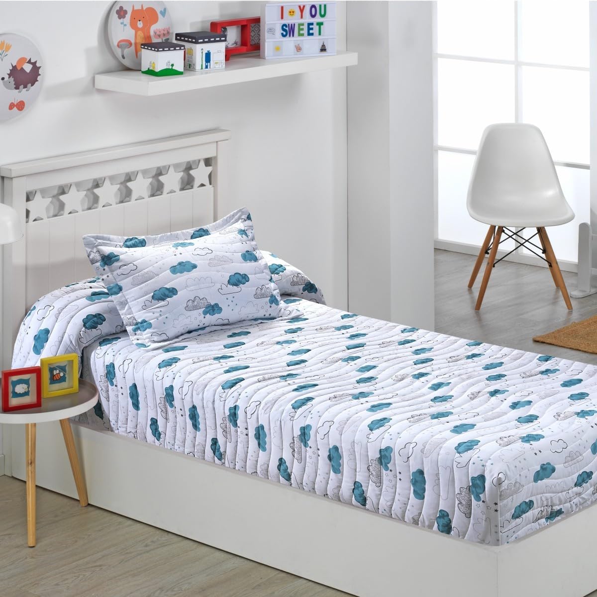 Colcha Bouti Ajustable Cama Nido Infantil y Juvenil de Verano Nubes Agua Color Único Talla Cama 90