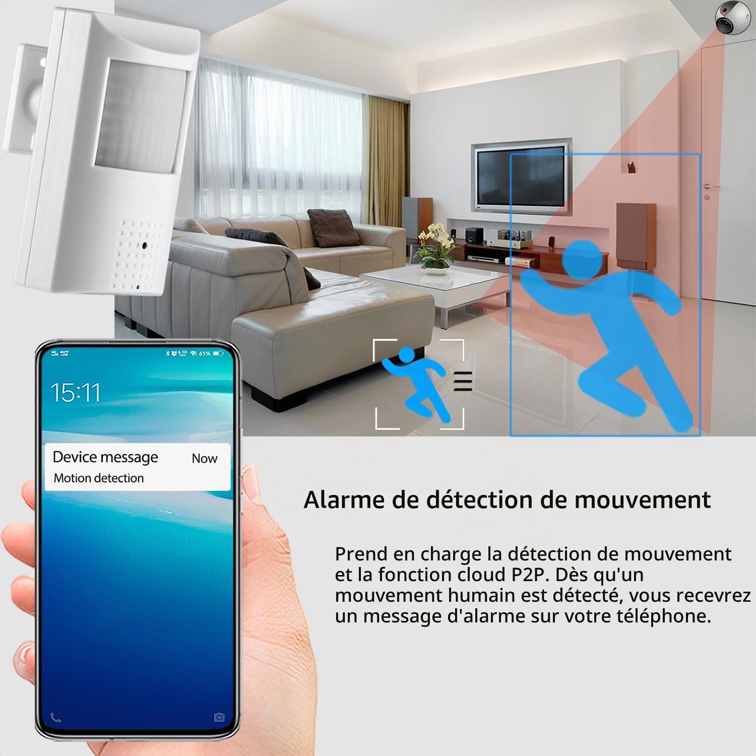 Caméra IP POE HD 5MP PIR 940nm LED Invisible Intégrée au Micro-Phone, Objectif 3.7mm 80° View Day and IR Night Vision CCTV Caméra de sécurité intérieure, P2P H.265 Motion Detection (IPIR-P-A-HS)