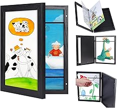 Giftgarden Cadre Dessin Enfant Noir A4, Cadre Photo en Bois d'art Changeable pour Enfants, pour Stockage de Projets Artistiques et de Dessins, peut Contenir 100Pcs A4, pour Montage Mural Uniquement