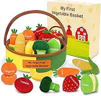 GERBIT My First Fruit Vegetable Basket Plush Set - 8 Soft Squeaky Sensory Toys, Montessori Play Food for Toddlers Babies 1st Birthday Gift