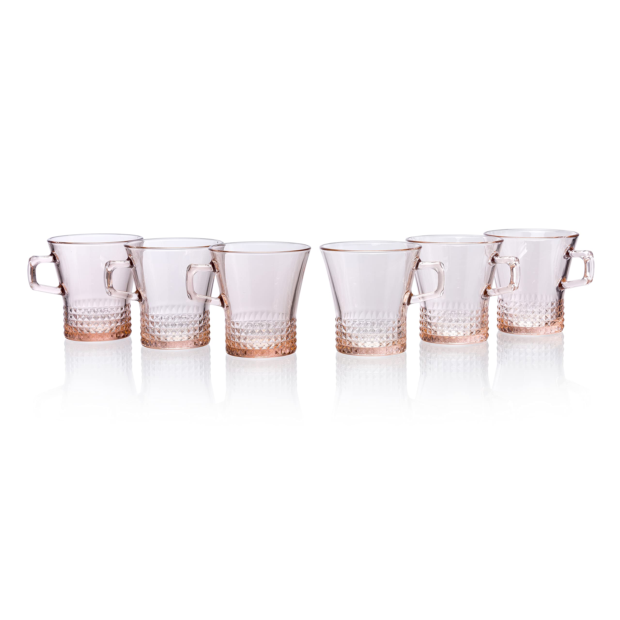 Pasabahce Kuvars Mug from House of Pasabahce The Original Pasabahce from Turkey, Pink Transparent Kuvars Mugs, 250 ml in Set of 6 Pcs, Perfect fit for Tea/Coffee.