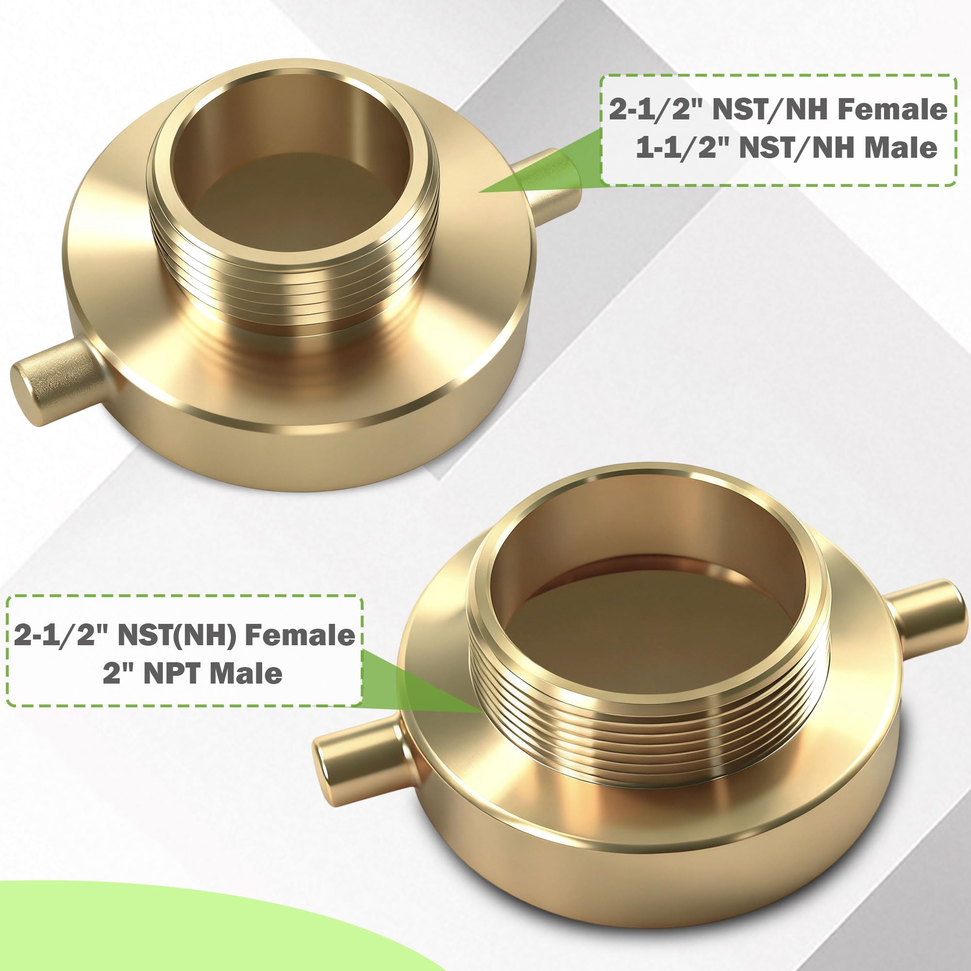 2-1/2 "NST (NH) hembra x 2 "NPT macho latón adaptador de manguera de equipo de fuego con pin Lug latón
